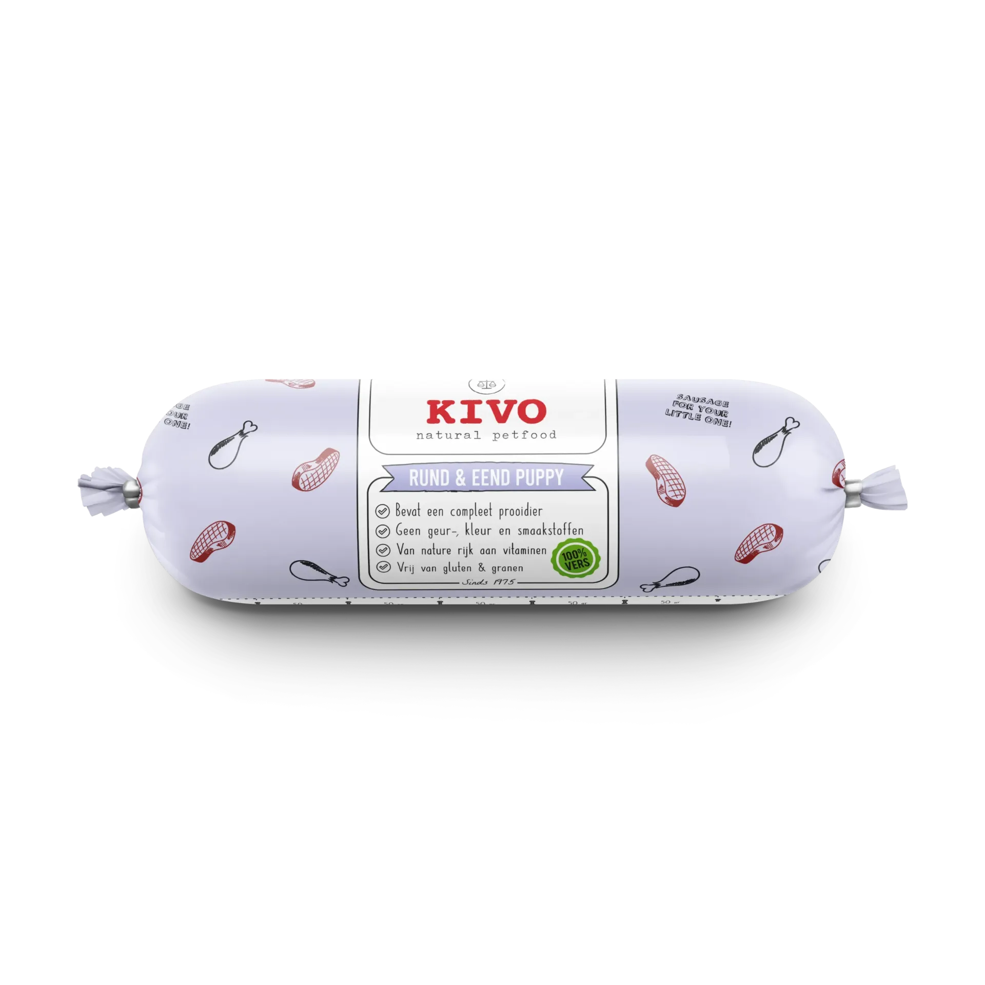 Kivo Puppy Worsten - 500gr (Rund & Kip)